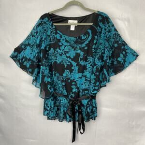 NorthStyle Blouse Top Womens 18W Plus Floral Black Whimsigoth Cape Fairy Peplum
